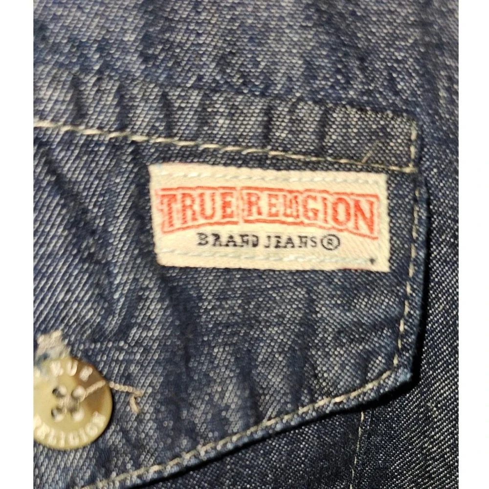 True Religion Button Up Denim Shirt Mens Blue Excellent